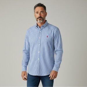 Ralph Lauren Classic Fit Blue Gingham Button Down Shirt Red Pony Logo